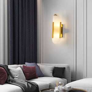 Alvora | Oblong Alabaster Wall Sconce with Brass Accents | Warm Diffused Glow for Foyers
