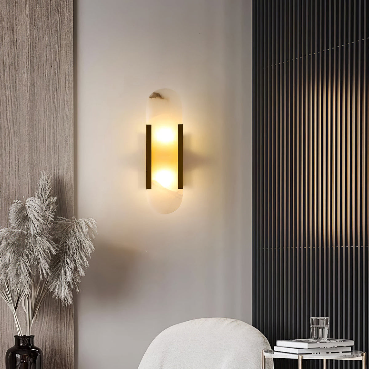 Alvora | Oblong Alabaster Wall Sconce with Brass Accents | Warm Diffused Glow for Foyers