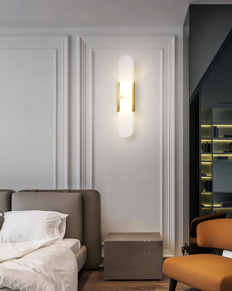 Alvora | Oblong Alabaster Wall Sconce with Brass Accents | Warm Diffused Glow for Foyers