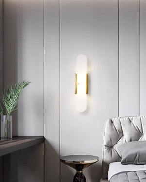 Alvora | Oblong Alabaster Wall Sconce with Brass Accents | Warm Diffused Glow for Foyers
