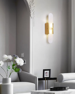 Alvora | Oblong Alabaster Wall Sconce with Brass Accents | Warm Diffused Glow for Foyers