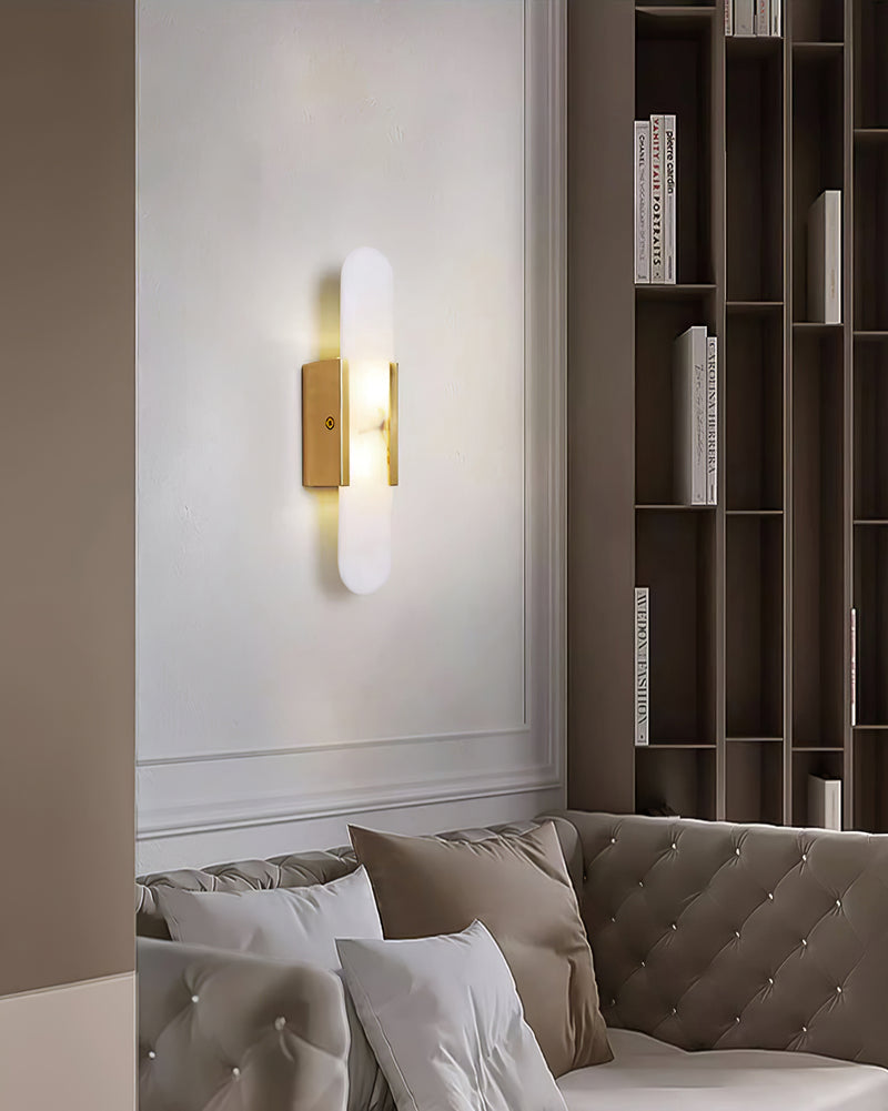Alvora | Oblong Alabaster Wall Sconce with Brass Accents | Warm Diffused Glow for Foyers