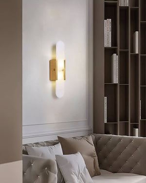 Alvora | Oblong Alabaster Wall Sconce with Brass Accents | Warm Diffused Glow for Foyers