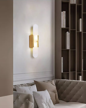 Alvora | Oblong Alabaster Wall Sconce with Brass Accents | Warm Diffused Glow for Foyers