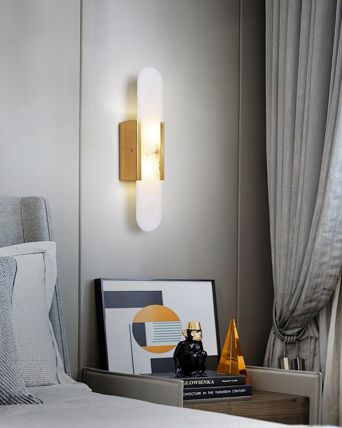 Alvora | Oblong Alabaster Wall Sconce with Brass Accents | Warm Diffused Glow for Foyers
