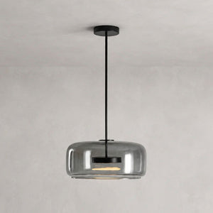 Hand-Blown Glass Sphere Pendant Light with Warm LED | Smoke Grey or Amber Shade