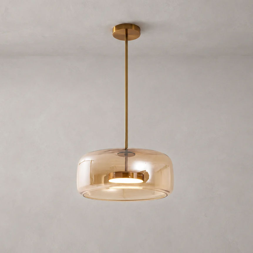 Hand-Blown Glass Sphere Pendant Light with Warm LED | Smoke Grey or Amber Shade