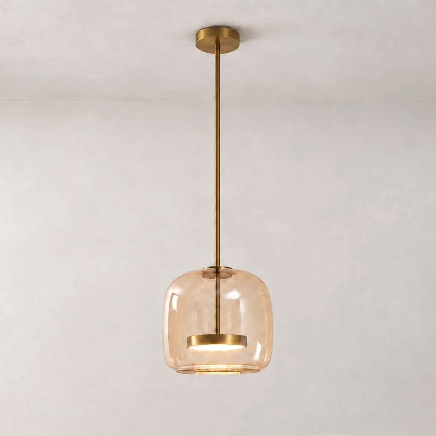 Hand-Blown Glass Sphere Pendant Light with Warm LED | Smoke Grey or Amber Shade
