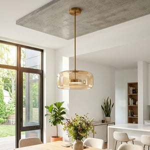Hand-Blown Glass Sphere Pendant Light with Warm LED | Smoke Grey or Amber Shade