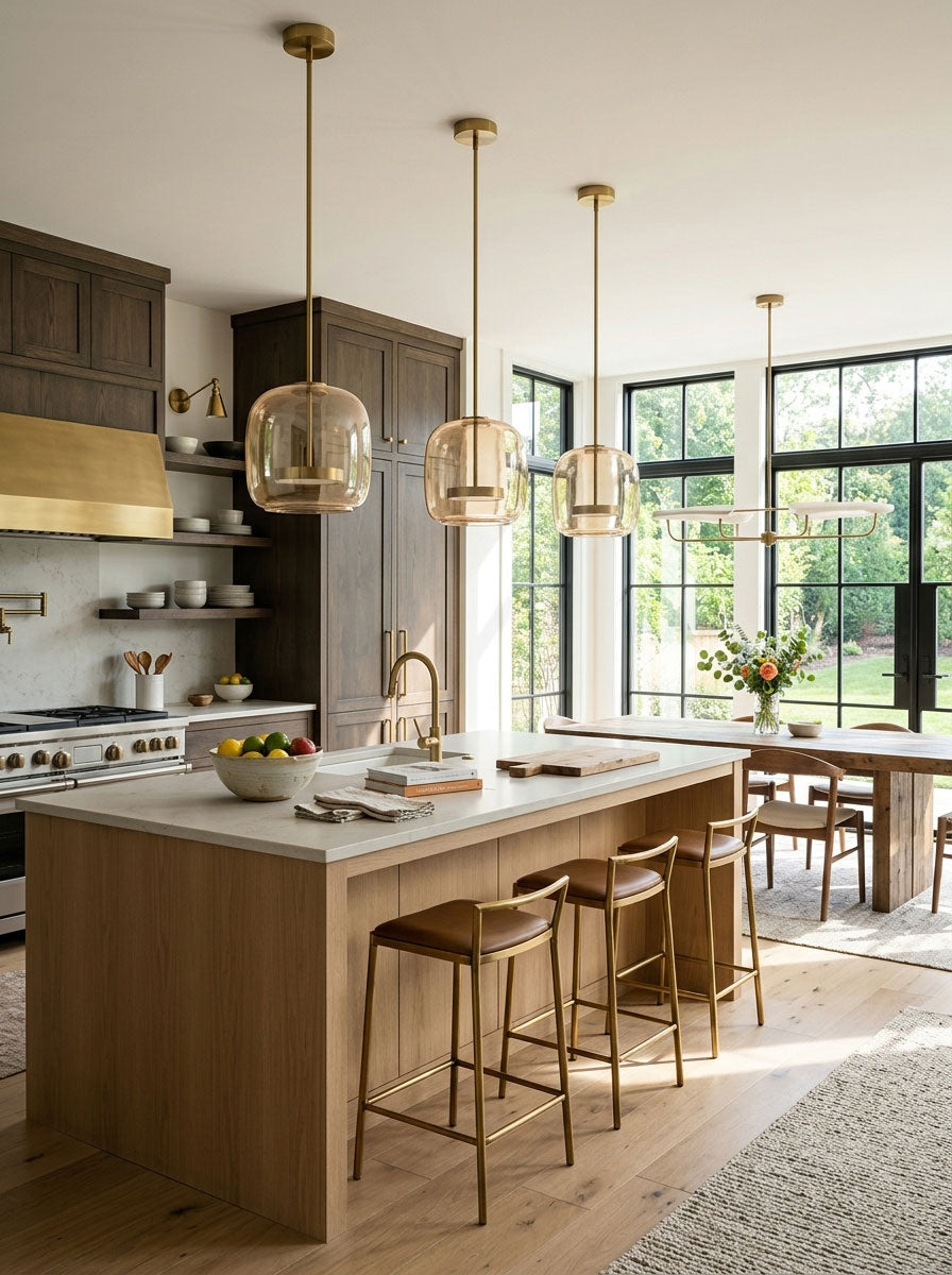 Hand-Blown Glass Sphere Pendant Light with Warm LED | Smoke Grey or Amber Shade