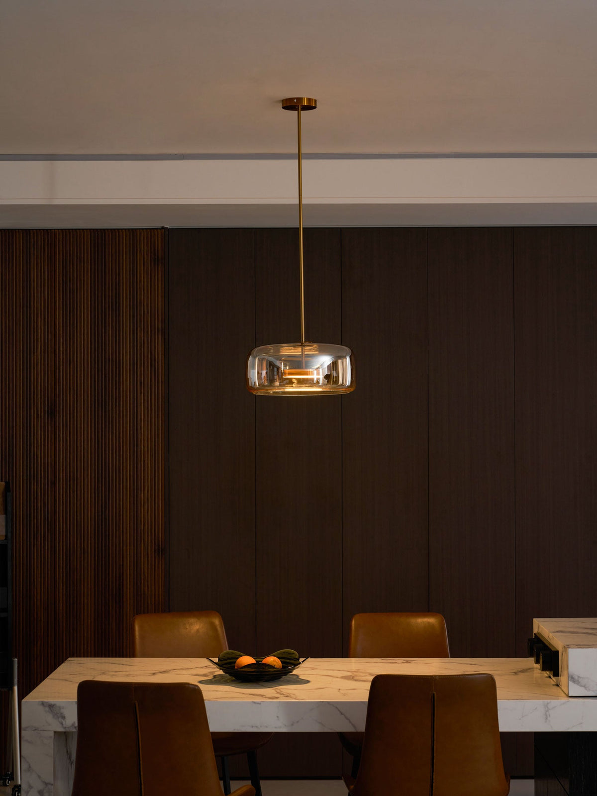 Hand-Blown Glass Sphere Pendant Light with Warm LED | Smoke Grey or Amber Shade