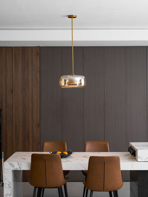 Hand-Blown Glass Sphere Pendant Light with Warm LED | Smoke Grey or Amber Shade