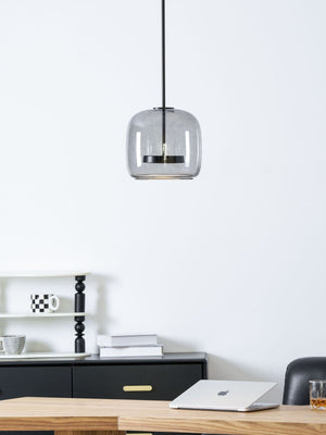 Hand-Blown Glass Sphere Pendant Light with Warm LED | Smoke Grey or Amber Shade