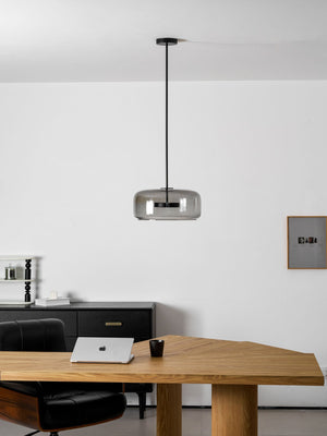 Hand-Blown Glass Sphere Pendant Light with Warm LED | Smoke Grey or Amber Shade