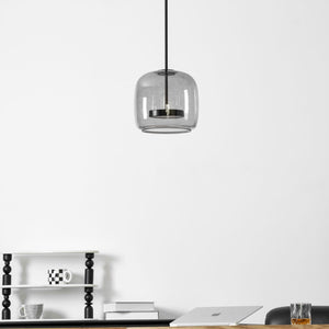 Hand-Blown Glass Sphere Pendant Light with Warm LED | Smoke Grey or Amber Shade