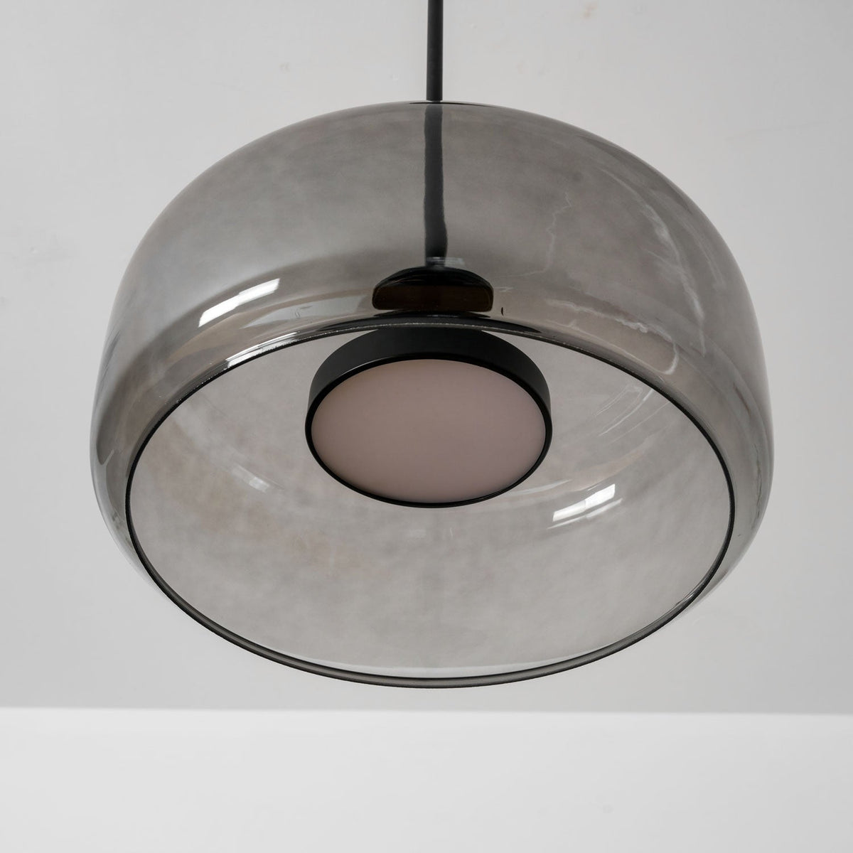 Hand-Blown Glass Sphere Pendant Light with Warm LED | Smoke Grey or Amber Shade