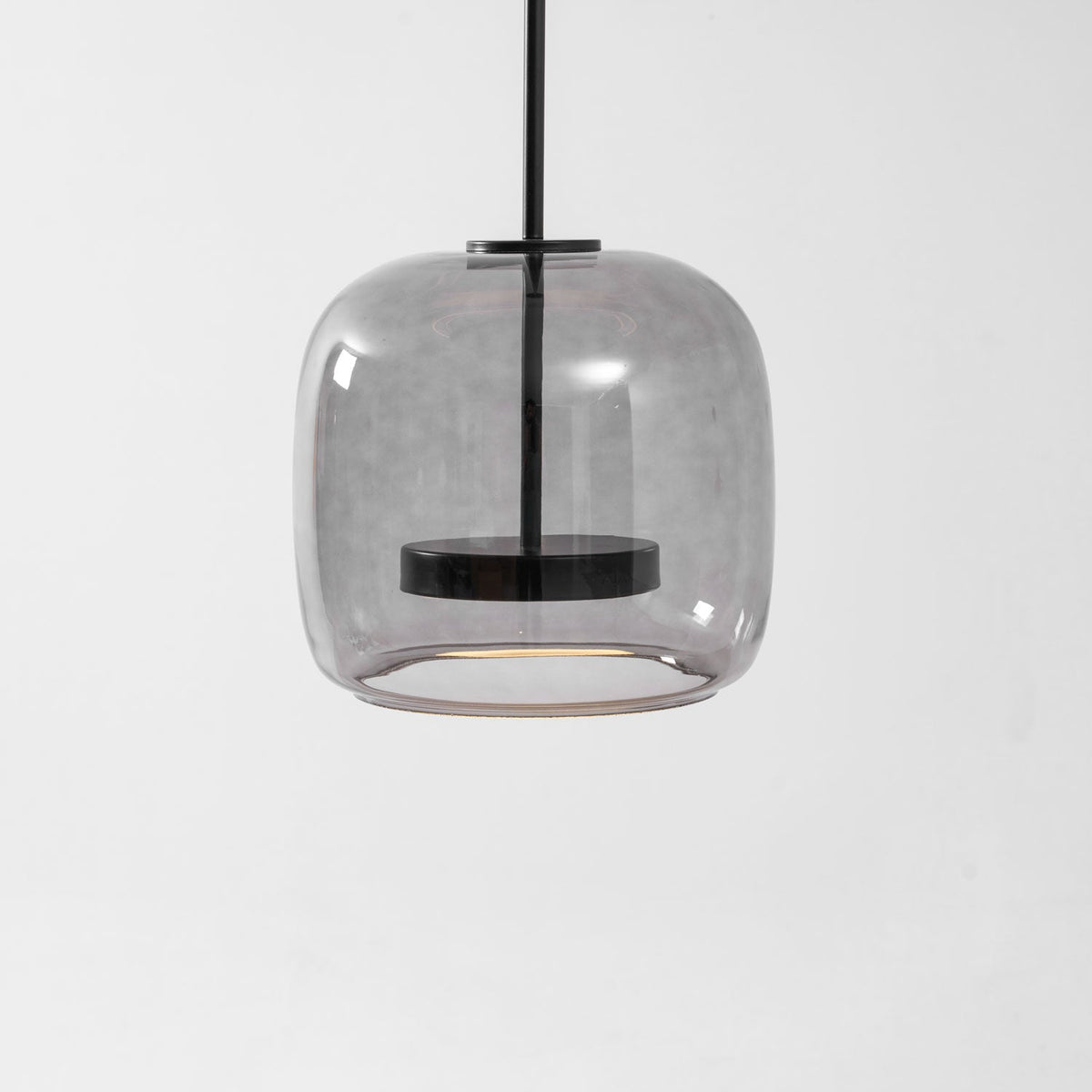 Hand-Blown Glass Sphere Pendant Light with Warm LED | Smoke Grey or Amber Shade