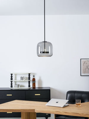 Hand-Blown Glass Sphere Pendant Light with Warm LED | Smoke Grey or Amber Shade