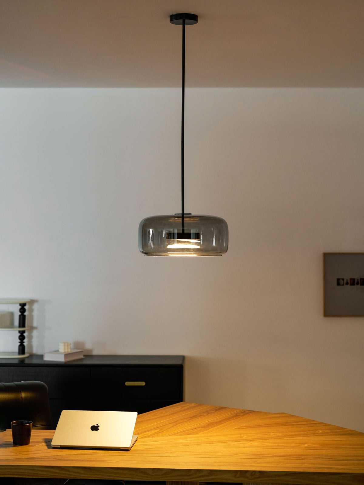 Hand-Blown Glass Sphere Pendant Light with Warm LED | Smoke Grey or Amber Shade