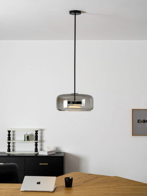 Hand-Blown Glass Sphere Pendant Light with Warm LED | Smoke Grey or Amber Shade