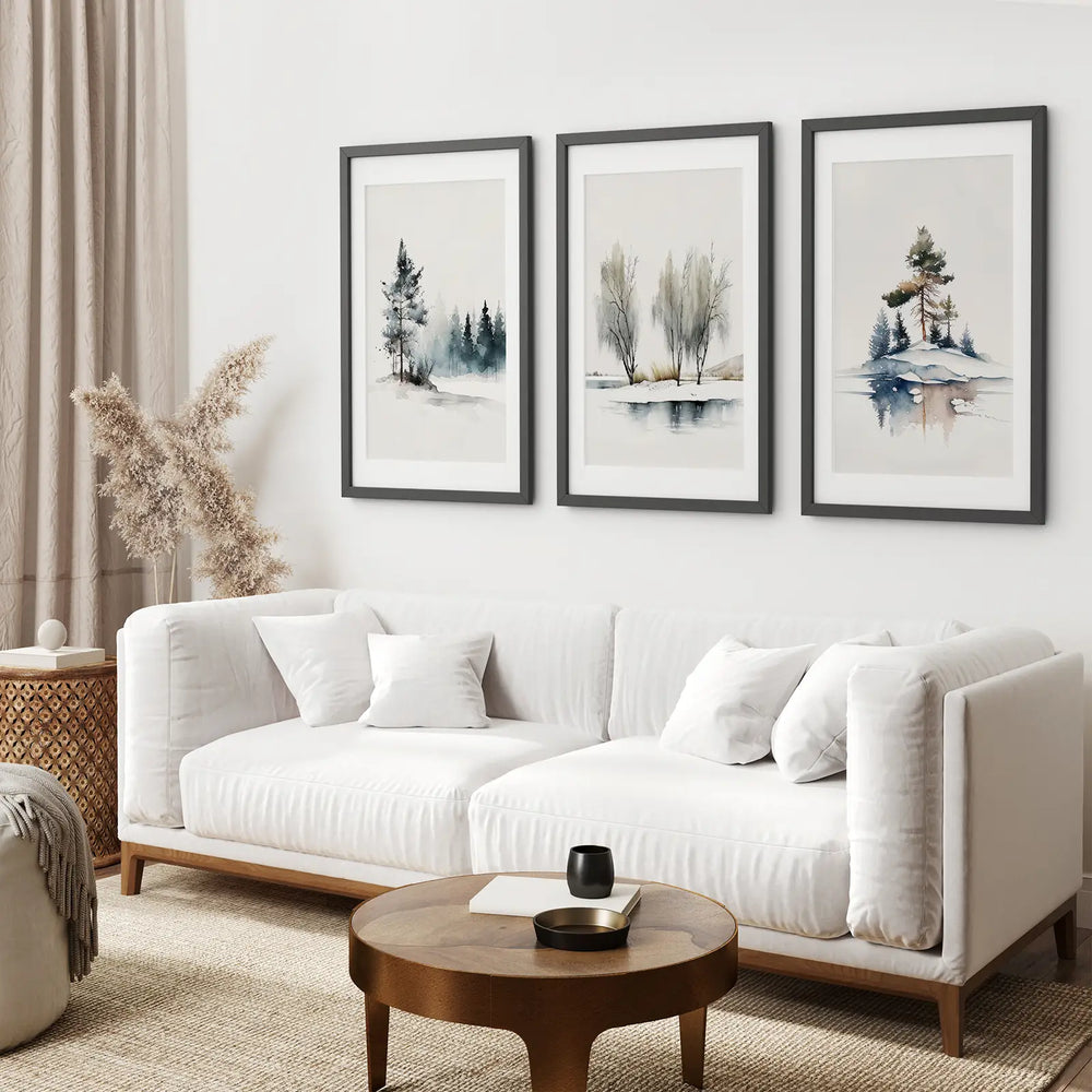 Winter Nature Set of 3 Wall Art Pine Forest Decor