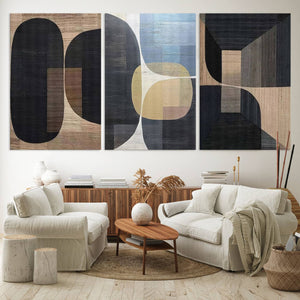 Minimalist 3-Panel Abstract Brown Wabi Sabi Wall Art Canvas