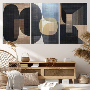 Minimalist 3-Panel Abstract Brown Wabi Sabi Wall Art Canvas