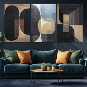 Minimalist 3-Panel Abstract Brown Wabi Sabi Wall Art Canvas