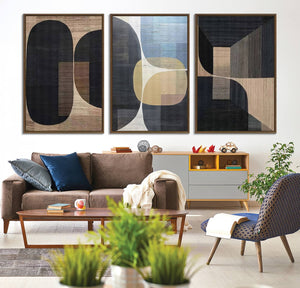 Minimalist 3-Panel Abstract Brown Wabi Sabi Wall Art Canvas
