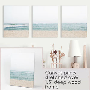 Beige Blue Minimalist Seashore Photo. 3 Piece Wall Art