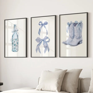 Preppy Aesthetic Dorm Decor Blue Wall Art Prints