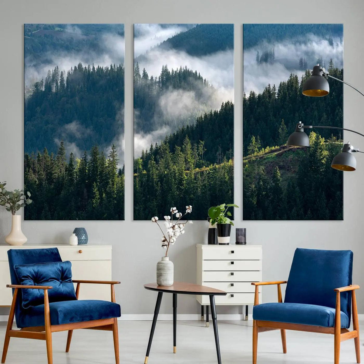 Misty Forest Hills Canvas Wall Art Print – Serene Evergreen