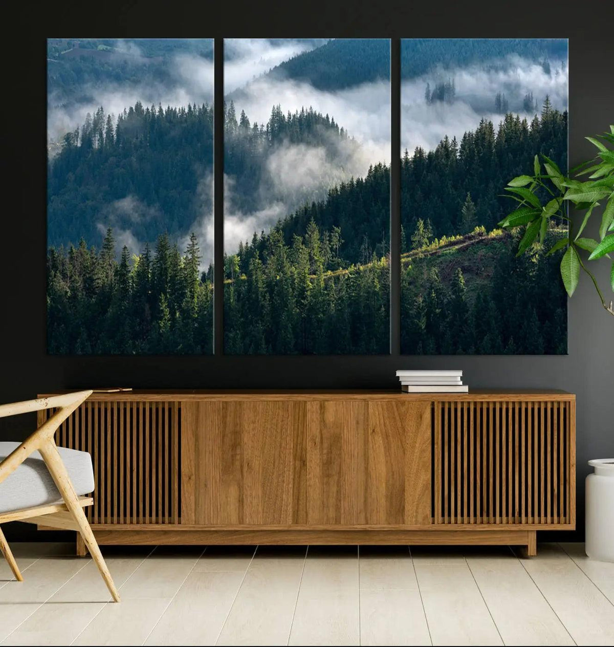 Misty Forest Hills Canvas Wall Art Print – Serene Evergreen