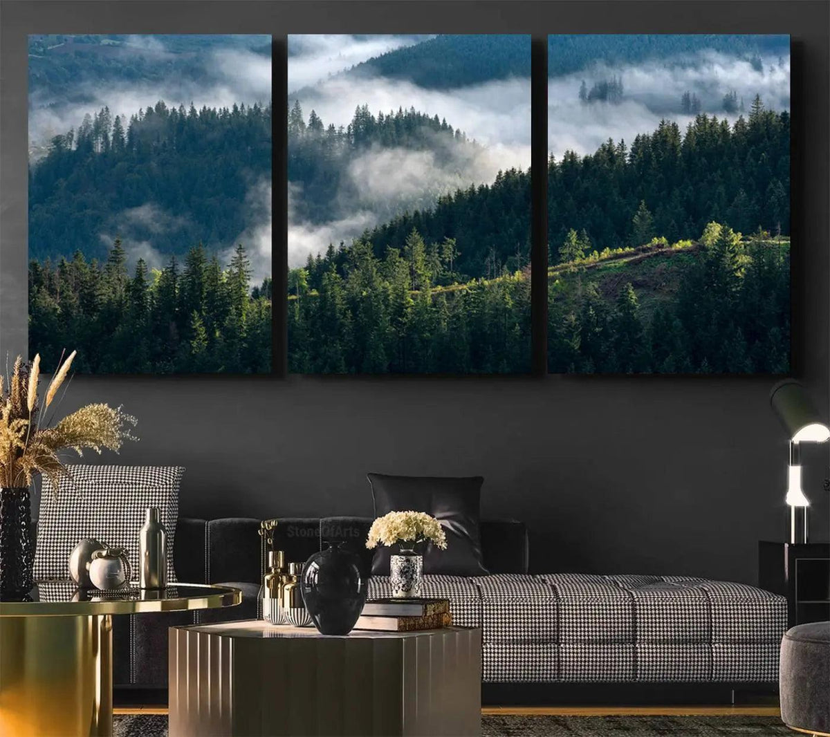 Misty Forest Hills Canvas Wall Art Print – Serene Evergreen
