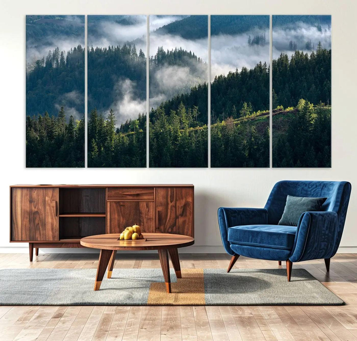 Misty Forest Hills Canvas Wall Art Print – Serene Evergreen