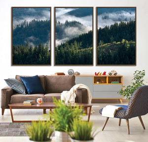 Misty Forest Hills Canvas Wall Art Print – Serene Evergreen