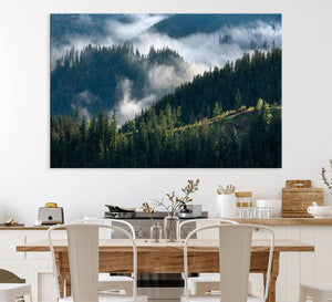 Misty Forest Hills Canvas Wall Art Print – Serene Evergreen