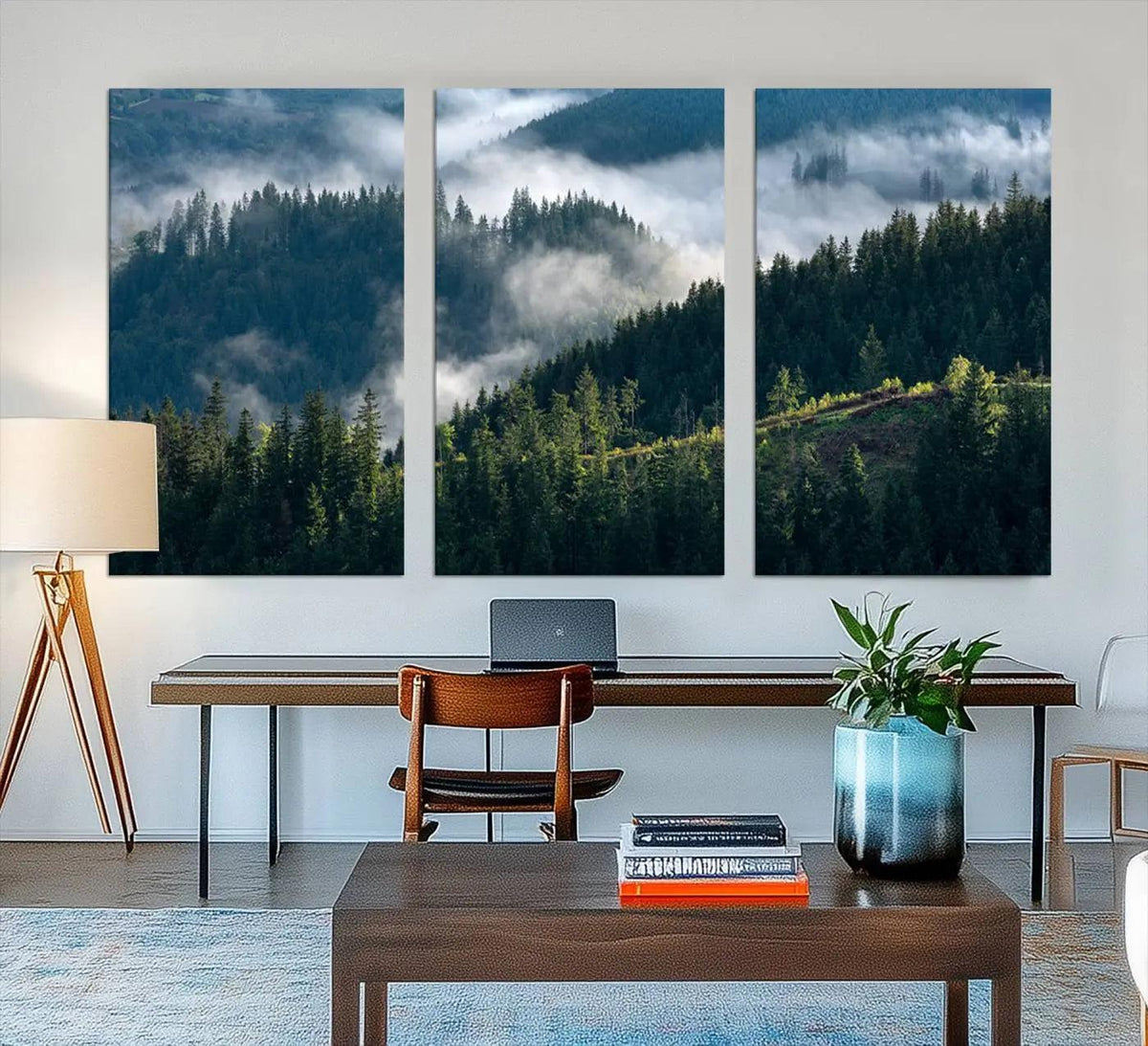 Misty Forest Hills Canvas Wall Art Print – Serene Evergreen
