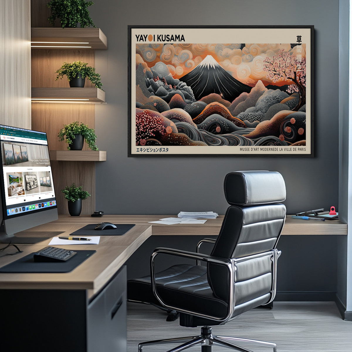 Modern Japanese Wall Art Canvas Print – Framed Yayoi Kusama