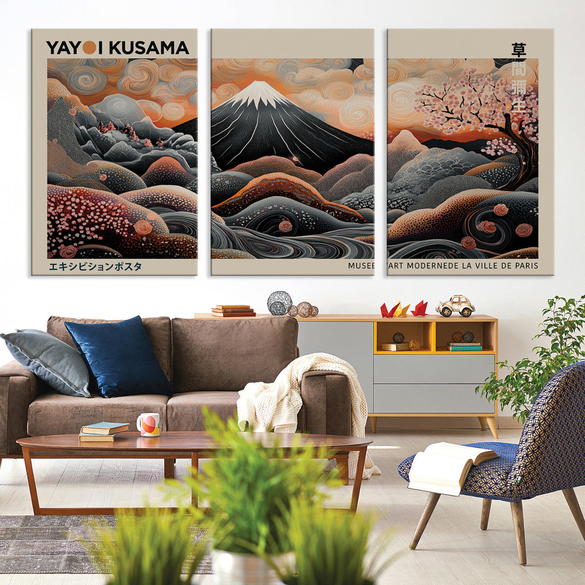 Modern Japanese Wall Art Canvas Print – Framed Yayoi Kusama