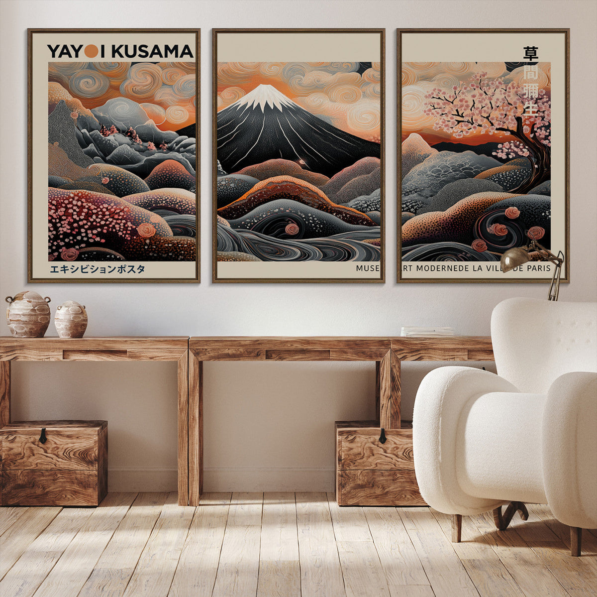 Modern Japanese Wall Art Canvas Print – Framed Yayoi Kusama