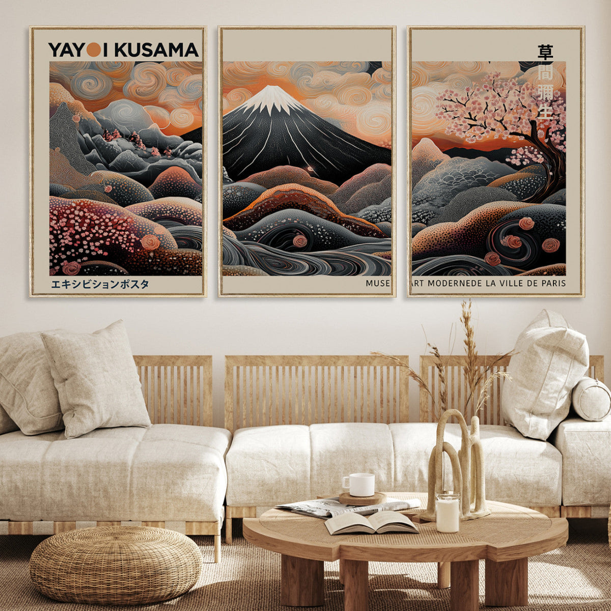 Modern Japanese Wall Art Canvas Print – Framed Yayoi Kusama