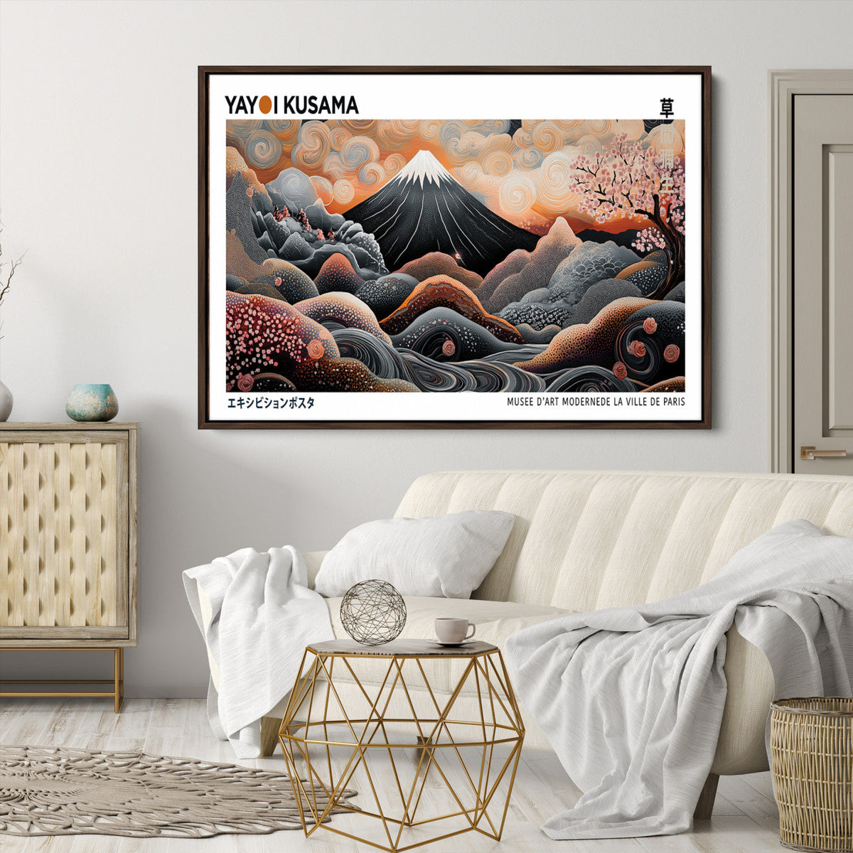 Modern Japanese Wall Art Canvas Print – Framed Yayoi Kusama
