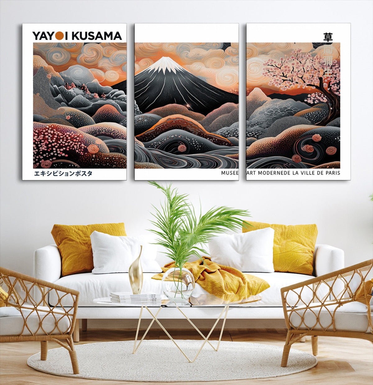 Modern Japanese Wall Art Canvas Print – Framed Yayoi Kusama