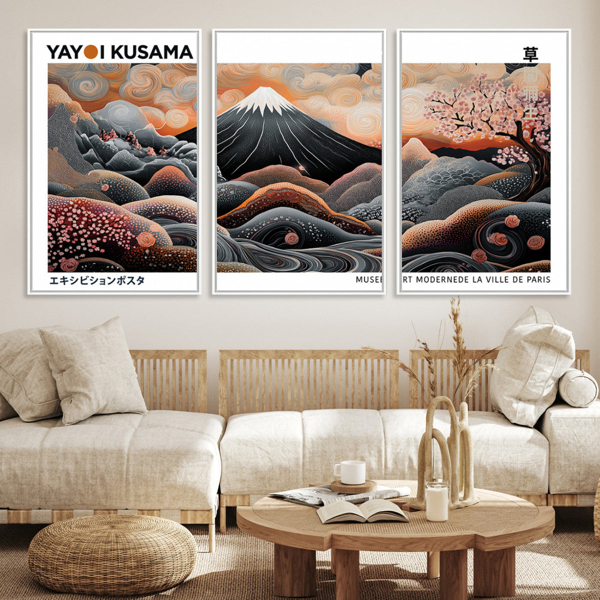 Modern Japanese Wall Art Canvas Print – Framed Yayoi Kusama