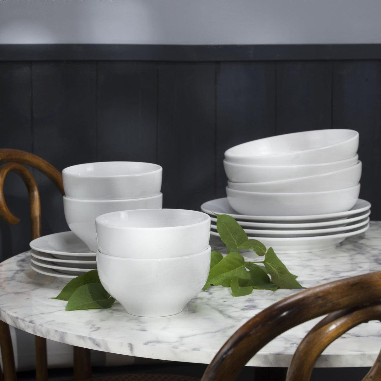 Mont Blanc 16 Piece Classic Rim Shape Double Bowl Dinnerware Set Service For 4 - Euro Ceramica 