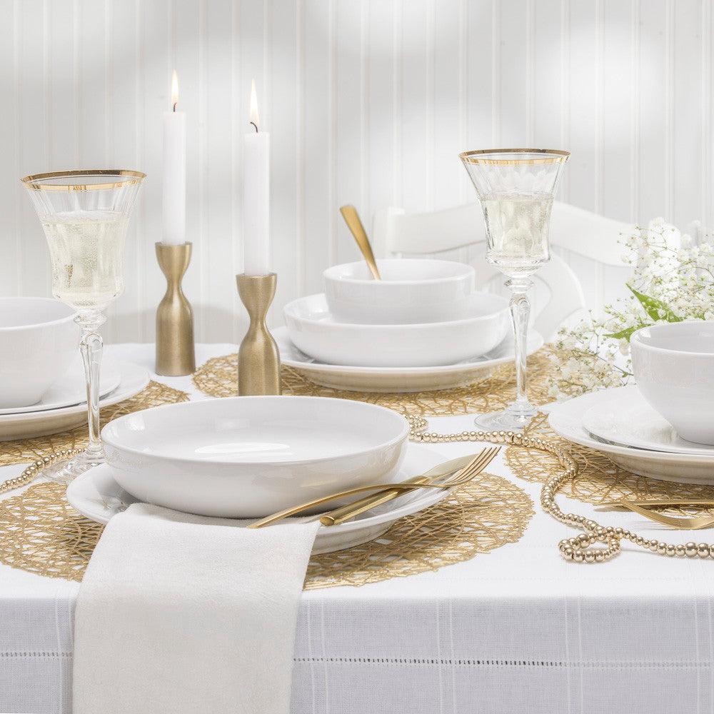 Mont Blanc 16 Piece Classic Rim Shape Double Bowl Dinnerware Set Service For 4 - Euro Ceramica 