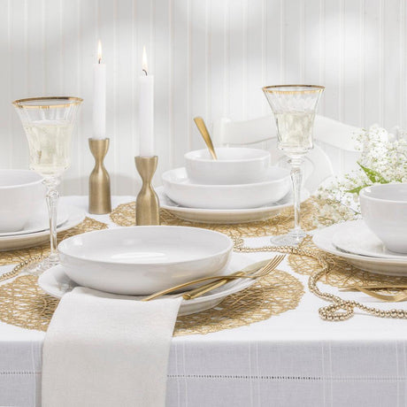 Mont Blanc 16 Piece Classic Rim Shape Double Bowl Dinnerware Set Service For 4 - Euro Ceramica 