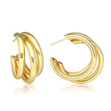 Triple Chunky Hoop Gold Plated Earrings with Gift Pouch