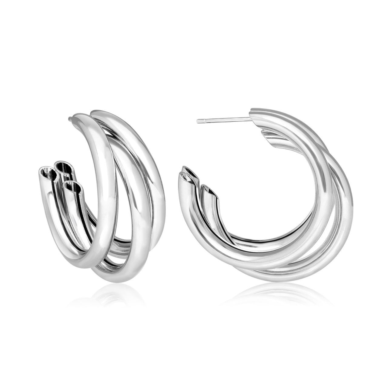 Triple Chunky Hoop Gold Plated Earrings with Gift Pouch